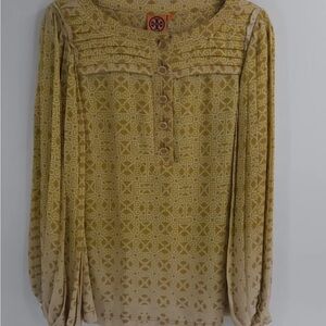 Tory Burch Pure Silk Blouse Mustard Print Size 0